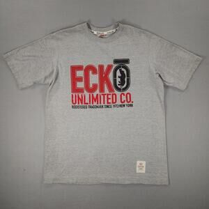 Vintage Ecko Unlimited Gray Tee Shirt Mens Size L Embossed Logo Y2K Streetwear